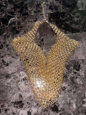 New York & Company Gold Statement Mesh Collar Necklace